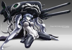 Rule 34 | 10s, 1girl, abyssal ship, akatsuki akane, aqua eyes, blue eyes, bodysuit, breasts, cannon, cape, colored skin, covered erect nipples, gloves, glowing, glowing eyes, hat, impossible clothes, kantai collection, large breasts, long hair, monster, pale skin, pants, personification, silver hair, sitting, solo, teeth, tentacles, wariza, white skin, wo-class aircraft carrier