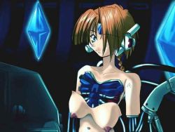 Rule 34 | 1girl, android, breasts, computer, hair over one eye, machine, mechanical, nipples, solo, topless, what