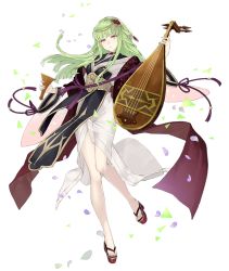 Rule 34 | 1girl, alternate costume, c.c., code geass, crossover, expressionless, full body, green hair, hair ornament, instrument, instrument request, japanese clothes, ji no, kimono, looking at viewer, official art, okobo, petals, sandals, sinoalice, transparent background, wide sleeves, yellow eyes