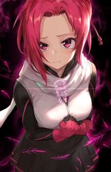 Rule 34 | 1girl, black dress, closed mouth, commentary request, dress, gloves, guchico, kemurikusa, long sleeves, looking at viewer, parted bangs, red eyes, red hair, rin (kemurikusa), scarf, solo, vest, white scarf, white vest