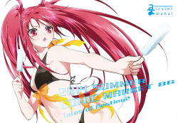 Rule 34 | 1girl, bare shoulders, bikini, breasts, cleavage, long hair, midriff, nanaly fletch, navel, open mouth, red eyes, red hair, swimsuit, tales of (series), tales of destiny 2, twintails