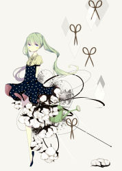 Rule 34 | 1girl, dress, female focus, green hair, hatsune miku, long hair, solo, twintails, uomiya naname, very long hair, vocaloid, watering can, white background