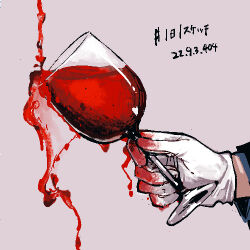 Rule 34 | 1boy, alcohol, brown background, commentary request, cup, dated, drinking glass, gloves, hand focus, holding, holding cup, ichijou seiya, kaiji, long sleeves, lowres, male focus, simple background, solo, spill, stain, translation request, unknown03162, white gloves, wine, wine glass