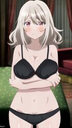Rule 34 | anime screenshot, black bra, black panties, bra, crossed arms, highres, lily (spy kyoushitsu), lowres, navel, panties, spy kyoushitsu, underwear