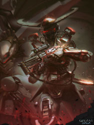Rule 34 | galaxy saga, gun, helmet, humanoid robot, mechanical, no humans, original, rifle, robot, science fiction, snatti, soldier, solo, sword, weapon