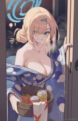 Rule 34 | 1girl, absurdres, asuna (blue archive), bilibili xiaolu, blue archive, blue eyes, breasts, cleavage, highres, large breasts, light brown hair, long hair, looking at viewer, mole, mole on breast, smile, solo