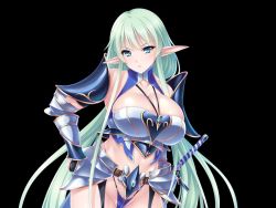 Rule 34 | 1girl, armor, breasts, elf, elf tanetsuke bokujou, game cg, green hair, huge breasts, long hair, pointy ears, sword, tagme, weapon