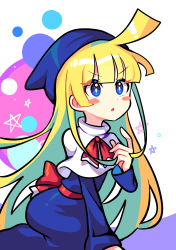 Rule 34 | 1girl, absurdres, blue eyes, blush, highres, long hair, long sleeves, looking away, offbeat, parted lips, puyopuyo, solo, very long hair, witch (puyopuyo)