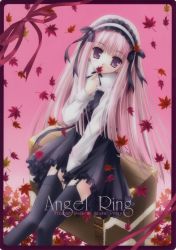 Rule 34 | absurdres, angel ring (artbook), blush, flat chest, gothic lolita, highres, lace, lolita fashion, long hair, original, pink hair, scan, see-through, sitting, skirt, solo, thighhighs, tinker bell (pixiv 10956015)