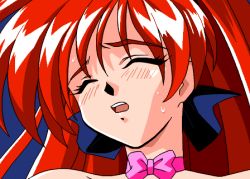 Rule 34 | 1990s (style), akira (viper), animated, animated gif, blush, choker, closed eyes, game cg, implied rape, long hair, looking down, lowres, official art, open mouth, red eyes, red hair, retro artstyle, ribbon, solo, sweat, sweatdrop, tears, topless, viper, viper v16, waking up