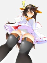 Rule 34 | !, 10s, 1girl, arms at sides, bad id, bad nicoseiga id, boots, breasts, brown eyes, brown hair, detached sleeves, female focus, from below, hair between eyes, haruna (kancolle), headgear, impossible clothes, kantai collection, large breasts, long hair, looking at viewer, miniskirt, nontraditional miko, panties, pantyshot, skirt, solo, standing, thigh boots, thighhighs, tsukui kachou, underwear, wide sleeves, zettai ryouiki