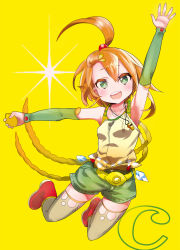 Rule 34 | 1girl, c.c. lemon, c.c. lemon (character), green eyes, looking at viewer, open mouth, personification, shimoda-kon, simple background, smile, solo, yellow background