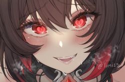 Rule 34 | 1girl, akano yomi, black hair, blush, colored inner hair, fangs, heart, heart-shaped pupils, heavy breathing, honkai (series), honkai impact 3rd, looking at viewer, multicolored hair, open mouth, portrait, red eyes, red hair, seele (alter ego), seele vollerei, seele vollerei (starchasm nyx), sweat, symbol-shaped pupils, teeth, two-tone hair