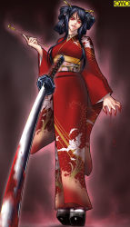 Rule 34 | blood, crazy, japanese clothes, kagami hirotaka, katana, kimono, smoking pipe, red eyes, sword, weapon