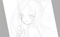 Rule 34 | 1girl, animal ears, animal hands, animated, artist name, backlighting, banned artist, bare shoulders, blue eyes, cat ears, commentary, drawing, eyelashes, fang, forehead, fur collar, grey hair, long hair, looking back, midori foo, monochrome, music, open mouth, original, parted bangs, red pupils, shadow, sketch, skin fang, sleeveless, snow, solo, sound, thick eyebrows, time lapse, upper body, video