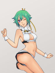 Rule 34 | 10s, aquarion (series), aquarion evol, ass, breasts, cleavage, cleavage cutout, clothing cutout, green hair, highres, large breasts, midriff, navel, short shorts, shorts, wink, wrist cuffs, zessica wong