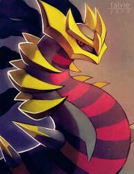 Rule 34 | 1other, 2013, artist name, black sclera, colored sclera, commentary, commission, creatures (company), dated, english commentary, falvie, from side, game freak, gen 4 pokemon, giratina, giratina (origin), gradient background, horns, legendary pokemon, looking at viewer, multiple wings, nintendo, no humans, pokemon, pokemon (creature), red eyes, solo, spikes, wings