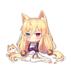 Rule 34 | &gt;:(, 1girl, animal, animal ear fluff, animal ears, bad id, bad pixiv id, blue eyes, blush, chibi, chromatic aberration, closed mouth, crossed arms, dog, dress, foreign blue, frown, full body, g41 (girls&#039; frontline), girls&#039; frontline, hair between eyes, hair ornament, heterochromia, korean text, long hair, no shoes, pantyhose, pleated skirt, red eyes, simple background, sitting, skirt, sleeveless, sleeveless dress, solo, v-shaped eyebrows, very long hair, wariza, white background, white dress, white pantyhose, white skirt
