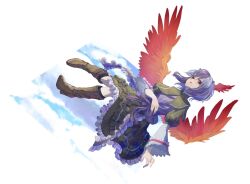 Rule 34 | 1girl, as scolipede, bird wings, black capelet, black skirt, blue sky, boots, brown footwear, capelet, cloud, commentary request, expressionless, feather hair ornament, feathers, flying, frilled skirt, frills, full body, grey hair, grey horns, hair ornament, head wings, highres, horns, juliet sleeves, long sleeves, looking at viewer, medium bangs, multicolored hair, open mouth, puffy sleeves, purple hair, purple shirt, red eyes, red wings, shirt, short hair, simple background, single head wing, skirt, sky, solo, tokiko (touhou), touhou, two-tone hair, white background, wide sleeves, wings