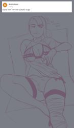 Rule 34 | 1girl, breasts, bulge, chair, dress, futanari, highres, kaine (nier), large breasts, lineart, monochrome, newhalf, nier, nier (series), panties, philiatrix, sitting, solo, square enix, thick thighs, thighhighs, thighs, underwear