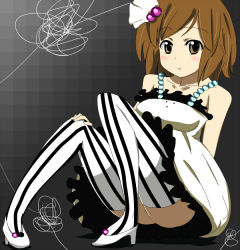 Rule 34 | 00s, 1girl, brown eyes, brown hair, don&#039;t say &quot;lazy&quot;, dress, female focus, high heels, hirasawa yui, k-on!, shiratori serano, shoes, solo, striped clothes, striped thighhighs, thighhighs, vertical-striped clothes, vertical-striped thighhighs