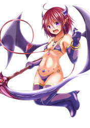 Rule 34 | 1girl, ass, boots, breasts, gloves, horns, open mouth, original, purple eyes, red hair, roro (sghona10), short hair, tagme, tail, weapon, wings