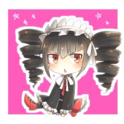 10s 1girl bad_id bad_pixiv_id black_hair celestia_ludenberg chibi danganronpa:_trigger_happy_havoc danganronpa_(series) drill_hair female_focus gothic_lolita hairband lolita_fashion lolita_hairband looking_at_viewer red_eyes sitting solo triangle_mouth twin_drills uruha_(yw1109)