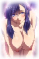 Rule 34 | 1girl, breasts, game cg, hanging breasts, highres, huge breasts, kawai masaki, looking at viewer, nude, purple hair