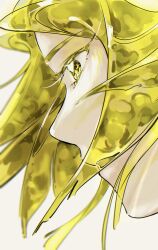 Rule 34 | 1other, androgynous, blonde hair, eyelashes, floating hair, from side, hashtag-only commentary, highres, houseki no kuni, looking ahead, other focus, portrait, profile, rokipanda, short hair, simple background, smile, solo, white background, yellow diamond (houseki no kuni), yellow eyes, yellow theme