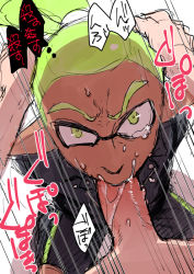 Rule 34 | 2boys, daichi midori, drooling, erection, fellatio, forced, green hair, hand on head, inkling player character, looking at viewer, male focus, multiple boys, nintendo, oral, penis, restrained, saliva, sitting, splatoon (series), tears, yaoi