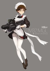 Rule 34 | bad id, bad twitter id, brown hair, glasses, grenade launcher, maid, natsuhara, pantyhose, solo, tagme, weapon
