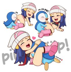 Rule 34 | 1girl, arrow (symbol), ass, beak, beanie, blush, boots, bracelet, breasts, chibi, closed eyes, clothes pull, creatures (company), cunnilingus, dawn (pokemon), english text, game freak, gen 4 pokemon, hair ornament, hairclip, hat, heart, hetero, highres, jewelry, loodncrood, lying, miniskirt, multiple views, nintendo, nipples, on back, on side, open mouth, oral, penis, pink footwear, pink skirt, piplup, pokemon, pokemon (creature), pokemon dppt, pussy, red scarf, scarf, sex, shirt pull, shoe soles, simple background, skirt, sleeveless, small breasts, teeth, thighs, uncensored, upper teeth only, vaginal, white background, white headwear