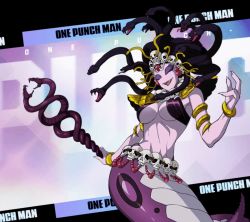 Rule 34 | animated, animated gif, ganriki (one-punch man), monster girl, one-punch man, skull belt, snake girl, snake hair, staff (weapon)