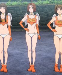 3girls angel_wings anime_screenshot ass bikini breasts collar crop_top elbow_gloves gloves makeup medium_breasts mf_ghost multiple_girls panties race_queen saionji_ren sato_mami sawamura_marie stitched swimsuit third-party_edit underwear white_panties wings