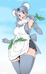 Rule 34 | 1girl, animal ear fluff, blush, breasts, brown eyes, elbow gloves, emil (fafa), gloves, grey gloves, grey hair, grey thighhighs, highres, kemono friends, koala (kemono friends), large breasts, looking at viewer, open mouth, short hair, short twintails, smile, solo, teeth, thighhighs, twintails