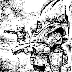 Rule 34 | gun, lowres, mecha, monochrome, no humans, nyaou, robot, soukou kihei votoms, standing tortoise, weapon
