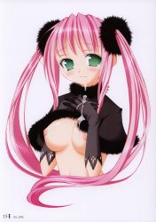 Rule 34 | 1girl, after fellatio, breasts, cum, cum in mouth, cumdrip, gloves, green eyes, highres, long hair, no title, pink hair, sasahiro, solo, twintails