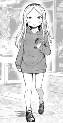Rule 34 | 1girl, airandou, blush, collarbone, dot nose, female focus, full body, greyscale, highres, long hair, long sleeves, looking at viewer, monochrome, original, parted lips, shoes, solo, standing, sweater