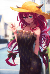 Rule 34 | absurdres, bare shoulders, blue eyes, dress, getto, hat, heterochromia, highres, hololive, hololive english, irys (hololive), long hair, looking at viewer, purple eyes, smile, solo, virtual youtuber