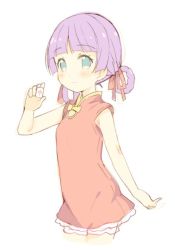 Rule 34 | 1girl, bare arms, bare shoulders, blush, board game, braid, closed mouth, commentary, cowboy shot, dress, green eyes, hair ribbon, hair rings, holding, holding mahjong tile, long hair, mahjong, mahjong tile, meito (maze), mochi hiyoko, mochi hiyoko (character), purple hair, red dress, red ribbon, ribbon, short dress, simple background, sleeveless, sleeveless dress, smile, solo, virtual youtuber, white background