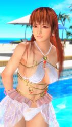Rule 34 | 1girl, 3d, absurdres, beach, bikini, brown hair, dead or alive, dead or alive xtreme, highres, housu doaxvv, kasumi (doa), long hair, looking at viewer, midriff, red eyes, solo, swimsuit