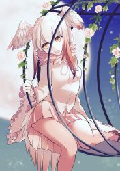 Rule 34 | 10s, 1girl, :d, absurdres, bad id, bad pixiv id, bird tail, bird wings, black footwear, blunt bangs, brown eyes, drawstring, feathered wings, flower, frilled sleeves, frills, full moon, fur collar, gradient hair, head wings, highres, japanese crested ibis (kemono friends), kemono friends, leaf, long sleeves, looking away, mary janes, medium hair, moon, moonlight, multicolored hair, night, night sky, omucchan (omutyuan), open mouth, outdoors, pale skin, pantyhose, pink flower, pink rose, pleated skirt, red hair, red pantyhose, red skirt, rose, shirt, shoes, sitting, skirt, sky, sleeves past wrists, smile, solo, tail, white hair, white shirt, wide sleeves, wings