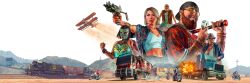 Rule 34 | 2girls, 3boys, aircraft, airplane, asian, beard, black hair, blonde hair, bucket hat, clenched hands, facial hair, grand theft auto, gun, hat, highres, holding, holding gun, holding weapon, midriff, motor vehicle, motorcycle, multiple boys, multiple girls, navel, official art, open clothes, open shirt, sunglasses, tattoo, train, transparent background, truck, weapon, weapon request