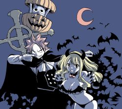 Rule 34 | 1girl, absurdres, blonde hair, breasts, cleavage, fairy tail, halloween, highres, large breasts, long hair, lucy heartfilia, natsu dragneel, twintails