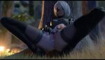 Rule 34 | 1girl, 3d, against tree, animated, anus, black thighhighs, blindfold, boots, breasts, cleavage, cleavage cutout, clothing aside, clothing cutout, female masturbation, hairband, high heel boots, high heels, leotard, leotard aside, lvl3toaster, masturbation, nier (series), nier:automata, pussy, short hair, solo, spread legs, squatting, tagme, thigh boots, thighhighs, thighhighs under boots, tree, uncensored, video, video, white hair, 2b (nier:automata)