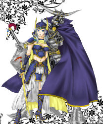 Rule 34 | 1boy, 1girl, armor, boots, breasts, cape, cleavage, couple, digifork, dissidia final fantasy, final fantasy, final fantasy i, garland (ff1), gender request, genderswap, gloves, grey hair, helmet, high heels, long hair, midriff, navel, shoes, sword, warrior of light (ff1), weapon