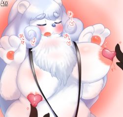 Rule 34 | 1girl, blush, breasts, closed eyes, furry, furry female, highres, lion, open mouth, solo, white hair, wonkake