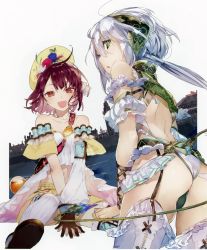 Rule 34 | + +, 2girls, absurdres, atelier (series), atelier sophie, bare shoulders, blush, brown eyes, brown hair, green eyes, hair ornament, hat, highres, huge filesize, jewelry, long hair, looking at viewer, multiple girls, necklace, noco (adamas), official art, open mouth, plachta, short hair, silver hair, skirt, smile, sophie neuenmuller, thighhighs