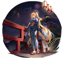 Rule 34 | 6+girls, absurdly long hair, artist request, azur lane, back turned, blonde hair, braid, breasts, closed mouth, drill hair, fireworks, floral print, geta, highres, japanese clothes, kimono, kinchaku, lantern, large breasts, long hair, looking at viewer, multiple girls, nelson (azur lane), nelson (azure and gold summer night) (azur lane), night, obi, official art, paper lantern, pouch, print kimono, red eyes, rodney (azur lane), sash, solo focus, transparent background, twintails, very long hair