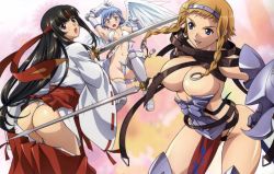 Rule 34 | 00s, 3girls, :o, absurdres, angel, angel of light nanael, angel wings, armor, armpits, ass, asymmetrical wings, blonde hair, blue eyes, blue hair, blush, boots, bra, braid, breasts, buckle, censored, cleavage, convenient censoring, elbow gloves, exiled warrior leina, flying, fundoshi, gloves, green eyes, hair ornament, hairband, hairclip, headband, highres, japanese clothes, jewelry, katana, large breasts, leina (queen&#039;s blade), leina (queen's blade), lingerie, loincloth, long hair, looking back, low-tied long hair, miko, multiple girls, musha miko tomoe, nanael (queen&#039;s blade), nanael (queen's blade), open mouth, panties, polka dot, polka dot panties, queen&#039;s blade, rin-sin, ring, short hair, smile, strap, sword, tearing clothes, thigh boots, thigh strap, thighhighs, tomoe (queen&#039;s blade), tomoe (queen's blade), torn clothes, twin braids, underwear, very long hair, wardrobe malfunction, weapon, wings